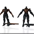 Robot Characters With Different Colored Armor Holding Long Weapons In Standing Pose 3d model
