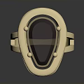 Elegant Gold Ring With Dark Oval Gemstone On Shiny Metal Band