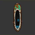 Modern Turquoise And White Model Boat With Red Lifebuoys And Streamlined Design