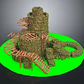 Brick And Wooden Castle Model With Tower Ladders And Circular Green Platform