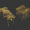 Wooden Stick Constructed Abstract Scene Components For Artistic 3d model