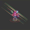 Vibrant Game Movie Character In Red Outfit With Pet And Colorful Neon Lights On Platform