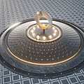 Circular Modern Water Fountain With Central Ring Structure And Illuminated Lights On Grid Patterned Floor 3d model