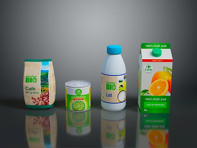 Organic Bio Food Products Including Café Coconut Milk Orange Juice and Green Tea Can 3d model