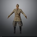 Historical Military Uniform Figure With Red Star Hat Beige Coat Gray Pants And Black Boots