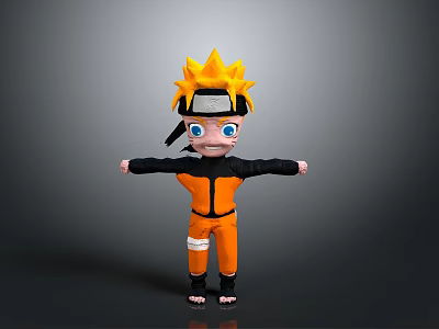 Cartoon Character With Yellow Spiky Hair Headband Orange Outfit And Black Sleeves Arms Outstretched 3d model