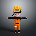 Cartoon Character With Yellow Spiky Hair Headband Orange Outfit And Black Sleeves Arms Outstretched