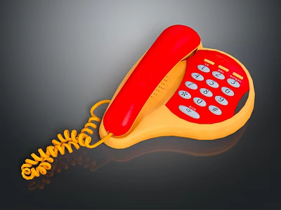 Vintage Retro Telephone With Red Handset Yellow Body And Dial Keypad 3d model