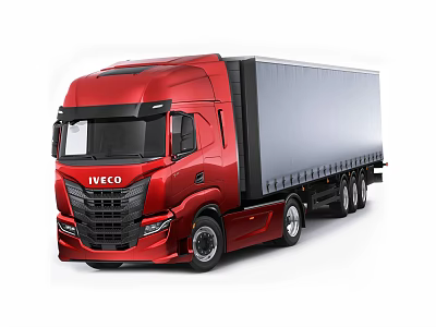 Red IVECO Modern Truck Featuring Grey Cargo Trailer And Cab Design 3d model