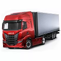 Red IVECO Modern Truck Featuring Grey Cargo Trailer And Cab Design