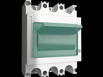 Durable Hardware Tool Circuit Breaker With Silver Metal Housing And Green Handle 3d model
