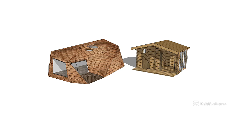 Wooden House Modern Irregular Shape and Traditional Design with Skylights Windows and Porch 3d model 