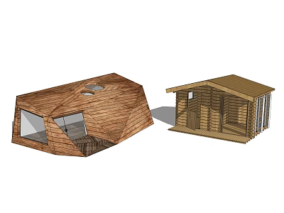 Wooden House Modern Irregular Shape and Traditional Design with Skylights Windows and Porch 3d model