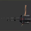 Military Style Rotary Barrel Weapon Featuring Black Metal Body And Red Accents
