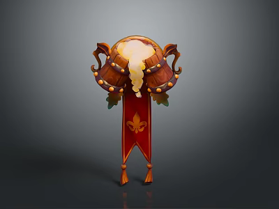 Decorative Home Living Ornament With Wooden Structure Red Banner Gold Accents Leaf Decorations And Tassels 3d model
