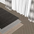 Square Rugs Stacked in Gray and Beige on Light Wood Floor with Curtains