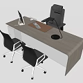 Modern Office Desk With Computer Monitor Keyboard Mouse Pad Table Lamp And Black Chairs