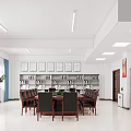 Bright Office Meeting Room With Wooden Table Chairs Bookshelves And Green Plant