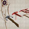 Traditional and Modern Bow and Crossbow Collection With Arrows and Target Board