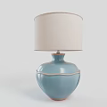 Blue Ceramic Table Lamp With Beige Fabric Shade And Rounded Design 3d model