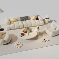 Minimalist White Sofa Coffee Table Set With Round Table Armchairs And Decorative Rug