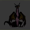 Mythical Black Dragon Game and Movie Character With Wings Purple Belly and Yellow Eyes