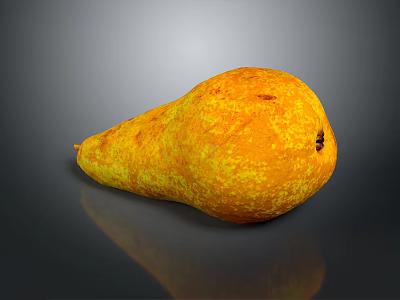 Realistic Yellow Speckled Pear On Dark Reflective Surface With Smooth Texture 3d model