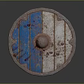 Vintage Round Shield With Blue And White Stripes Copper Center Rusty Texture And Rivets