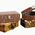 Vintage Leather Suitcases Stacked Open And Closed With Brass Hardware
