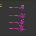 Spear Weapons Four Different Designs With Red White Blue Accents Metallic Texture And Intricate Structure