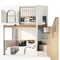 Modern Kids Bunk Bed With Stairs Upper Guardrail Lower Sofa Bed And Pillows