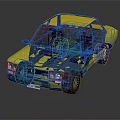 Yellow Classic Sedan Car Featuring Retro Design And Headlights On Dark Surface