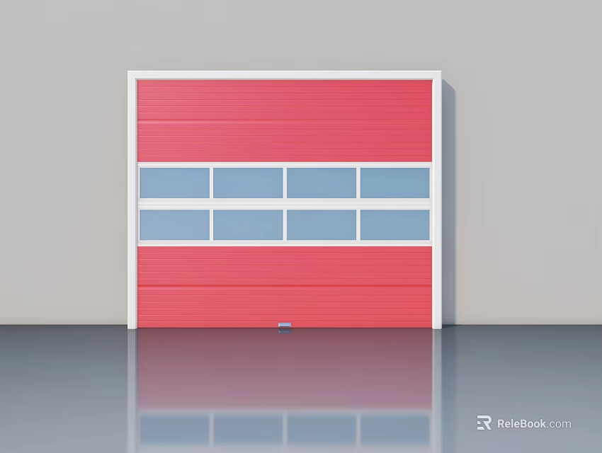 Red Swing Door With White Frame And Glass Panels For Modern Home Exterior 3d model 
