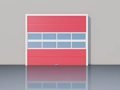 Red Swing Door With White Frame And Glass Panels For Modern Home Exterior 3d model