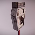 Old Weathered Broken OPEN Sign With Rusty Metal Frame And Red Pole