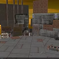 Industrial Scenery Components With Brick Walls Metal Panels Pipes And Equipment