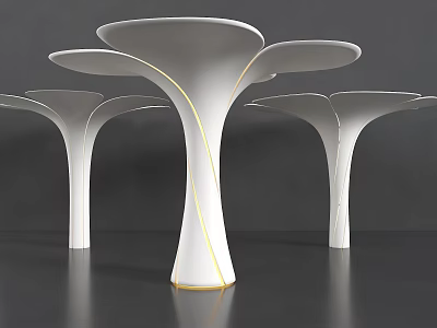 Modern Sculptural White Pillars With Flowing Curved Shapes And Gold Accent Lines 3d model