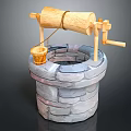 Traditional Stone Well Structure With Wooden Pulley Bucket And Handle