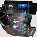 Futuristic Tech Room Interior With Digital Screens Control Panels And Devices 3d model