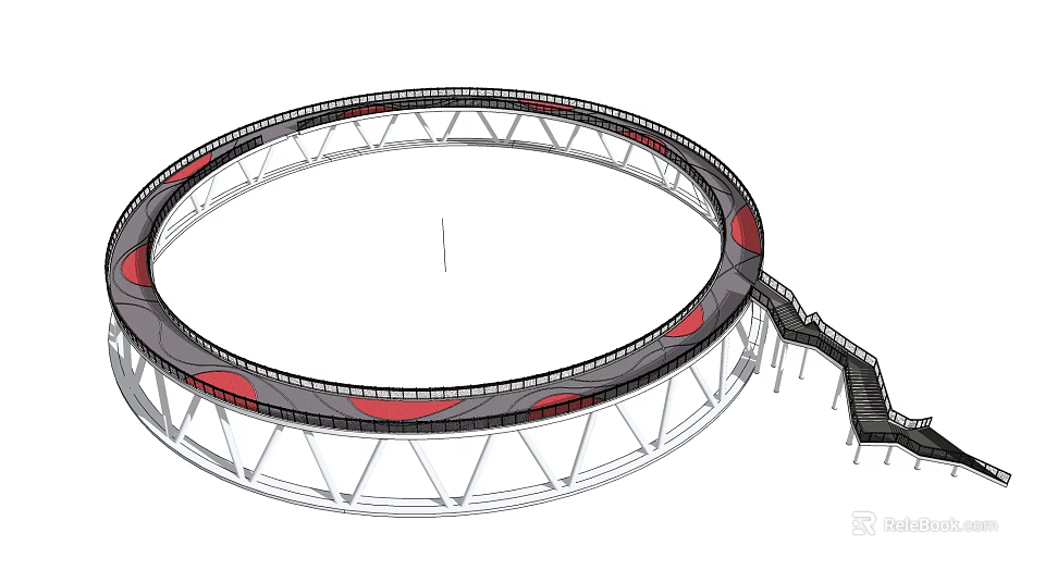 Circular Landscape Bridge Design With Metal Frame Structure Red Accents and Staircase Access 3d model 
