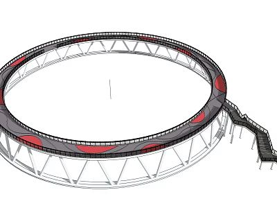 Circular Landscape Bridge Design With Metal Frame Structure Red Accents and Staircase Access 3d model