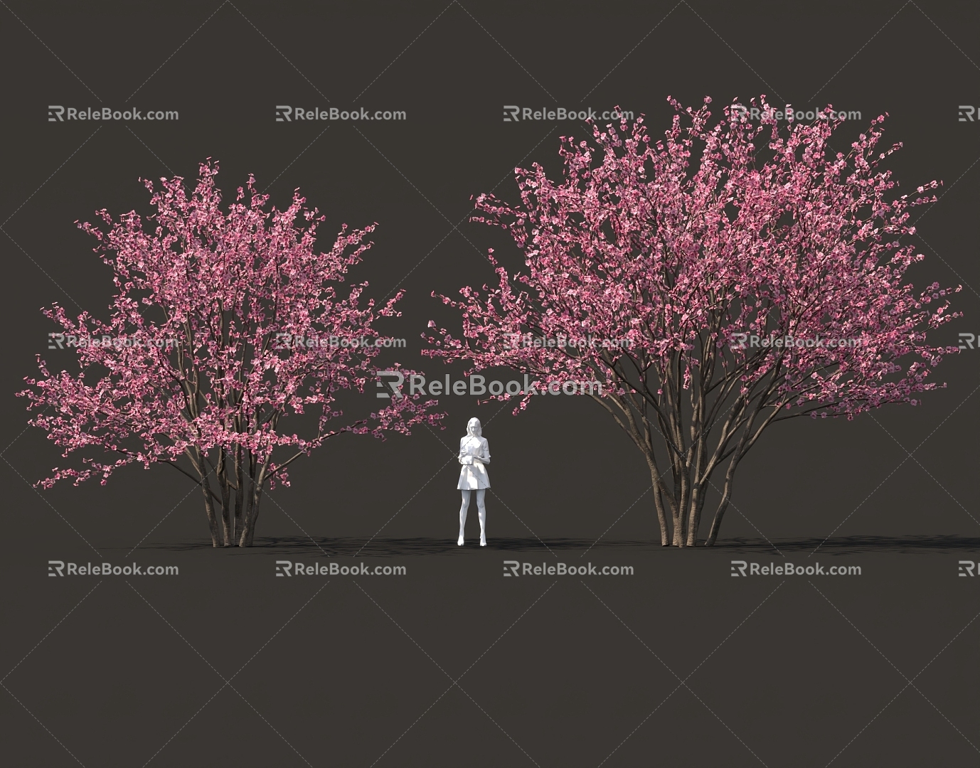 New Chinese-style Cluster Shrub Peach Blossom Tree Cherry Blossom Tree Landscape Tree Pond Garden Sits 3d model