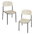 Modern Minimalist Dining Chair With Black Metal Frame And Light Wooden Backrest