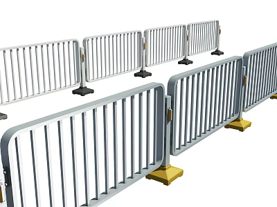 Metal Temporary Safety Fence With Vertical Bars And Yellow Base Supports 3d model