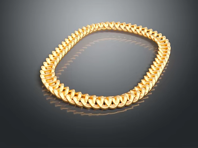 Shiny Gold Cuban Link Necklace with Polished Chain Fashion Jewelry 3d model