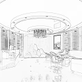 Modern Luxury Front Desk Reception Area With Yellow Sofas Wooden Decor Circular Ceiling And Chandelier