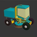 3D Modeled Blue And Yellow Street Sweeper Truck With Front Rotating Brush