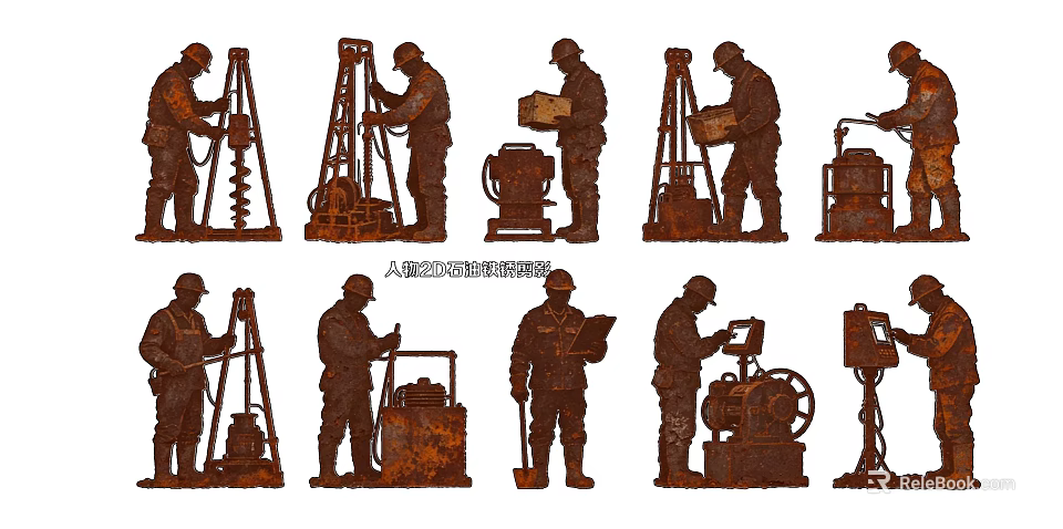 Group of Construction Workers Operating Equipment and Tools at Work Site 3d model 