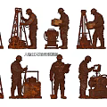 Group of Construction Workers Operating Equipment and Tools at Work Site
