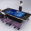 Specialty Store Interactive Table with Blue Screen Bottles Purple Stools and People
